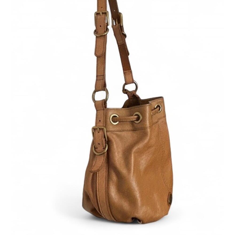 Fossil Tan Genuine Leather Vintage Bucket Bag Shoulder Purse Key Charm Y2K - Picture 5 of 10